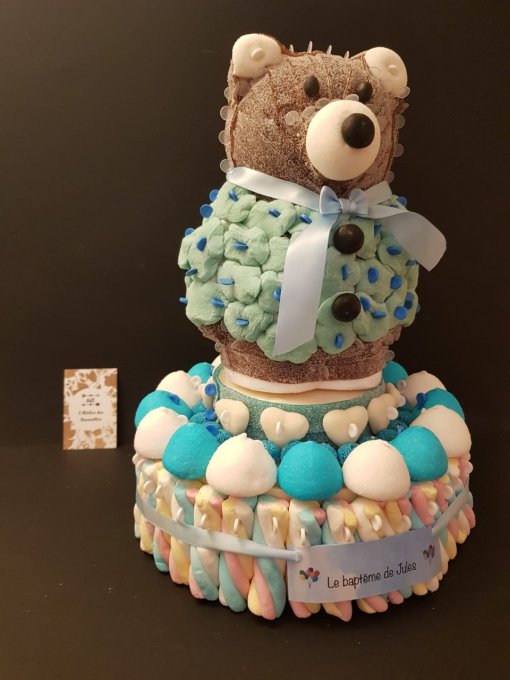 gâteau-de-bonbons-baptême-ourson-garçon